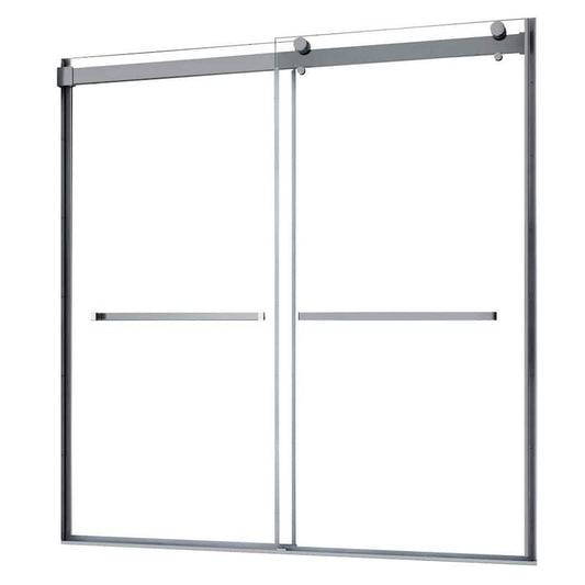 Lagoon 59 in. W x 76 in. H Sliding Semi-Frameless Shower Door in Brushed Nickel with Clear Glass