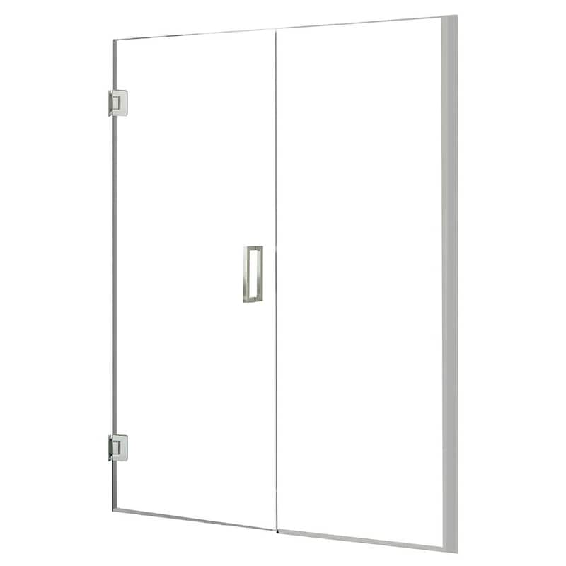 Marina 48 in. W x 74 in. H Pivot Door and Panel Semi Frameless Shower Door in Silver