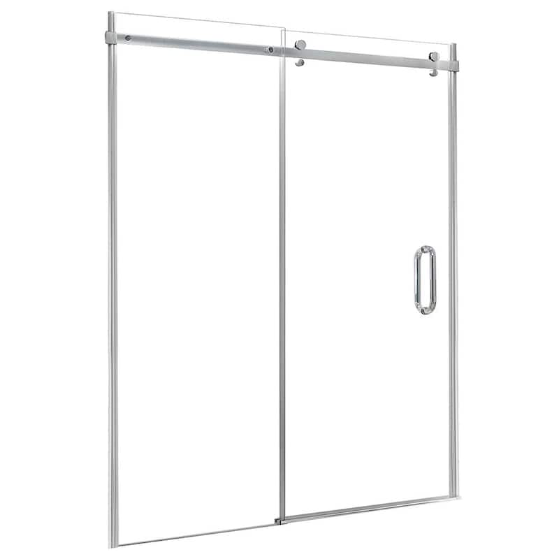 Marina 48 in. W x 76 in. H Sliding Semi-Frameless Shower Door Enclosure in Silver with Clear Glass