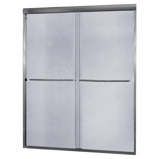 Cove 58 in. W x 55 in. H Sliding Frameless Tub Door in Brushed Nickel with Rain Glass