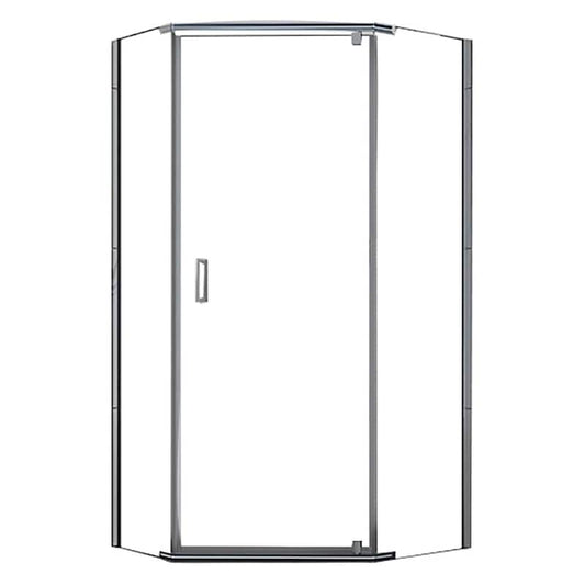 Cove 38 in. W x 74 in. H Neo Angle Pivot Semi Frameless Corner Shower Enclosure in Brushed Nickel with Clear Glass