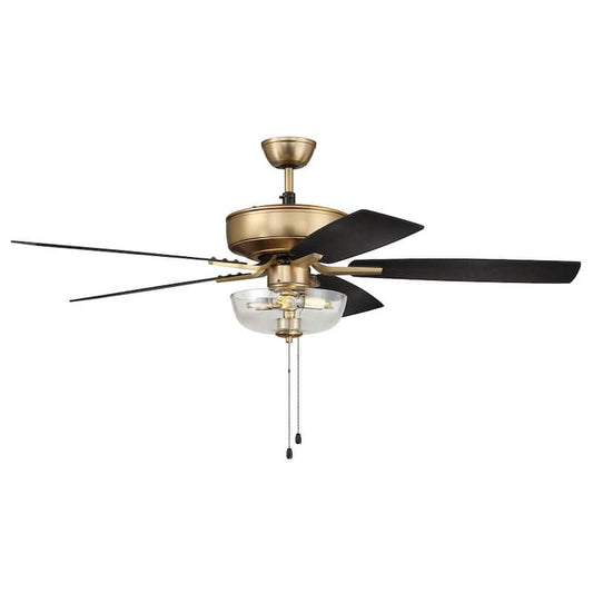 Pro Plus-101 52 in. Indoor Dual Mount Satin Brass Ceiling Fan with Optional LED Clear Bowl Light Kit