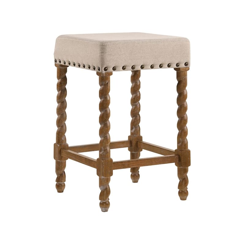 Remick 24 in. Natural Oak Barley Twist Upholstered Stool