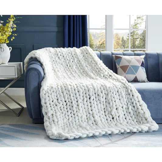 Berenice 40 in. x 60 in. Cream White Throw Blanket Cozy 100% Polyester