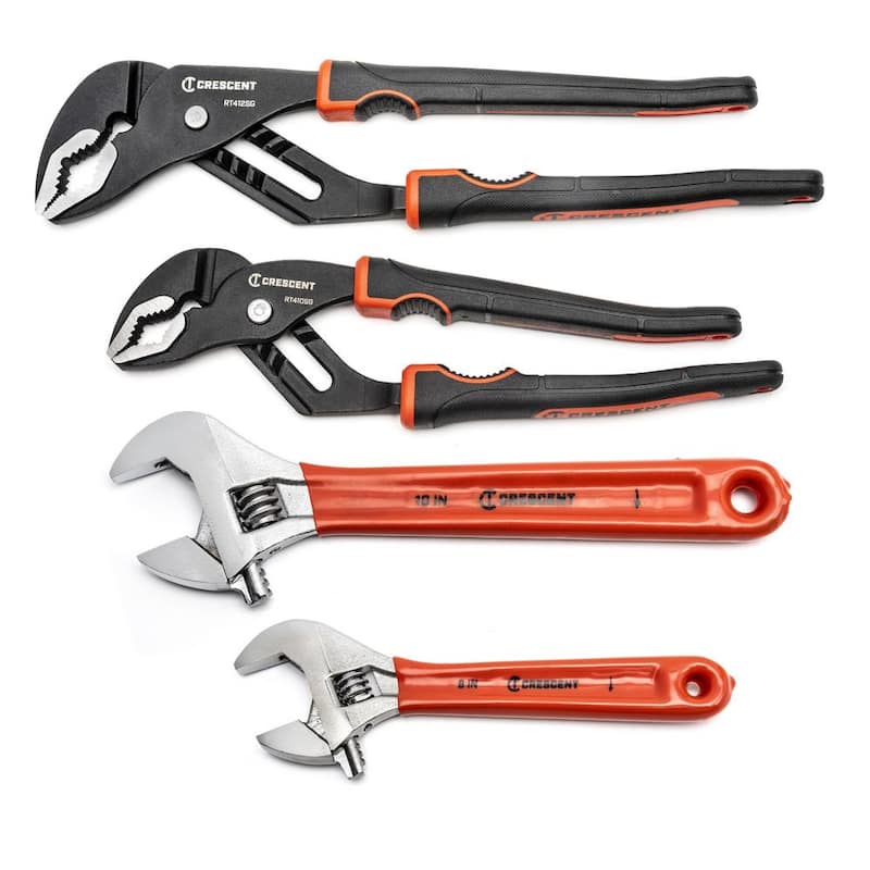 Adjustable Wrench (6 in. and 10 in.) and Tongue and Groove Plier (10 in. and 12 in.) Set (4-Piece)