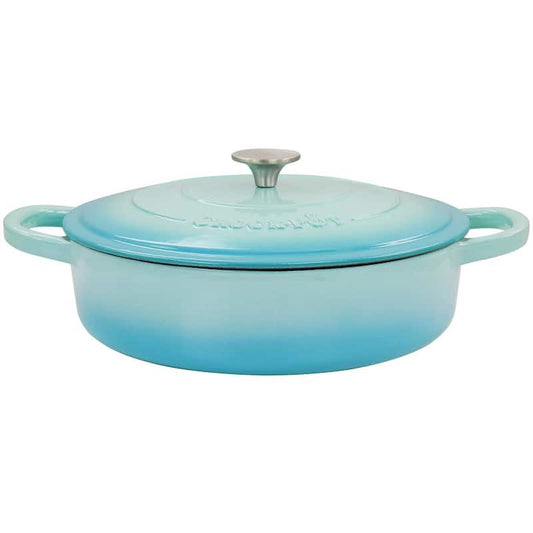 Artisan 5 qt. Gradient Aqua Blue Enameled Cast Iron Round Braiser Pan with Lid