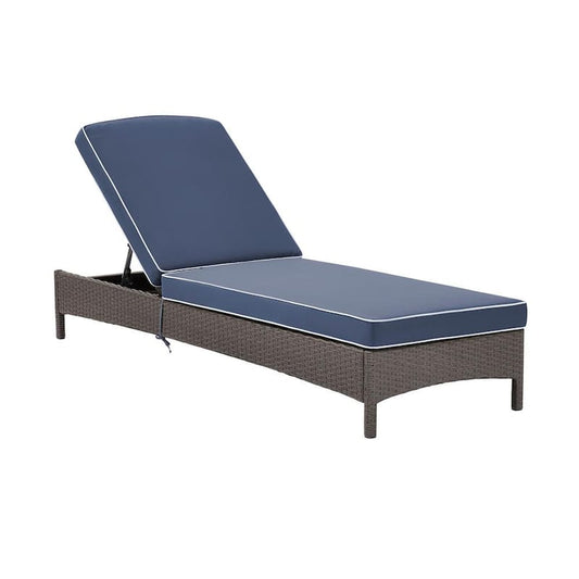 Palm Harbor Wicker Outdoor Chaise Lounge with Navy Cushions