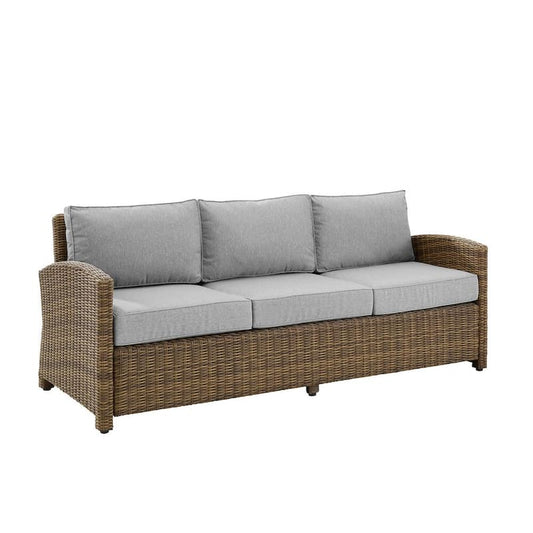 Bradenton Weathered Brown Wicker Outdoor Sofa with Gray Cushion