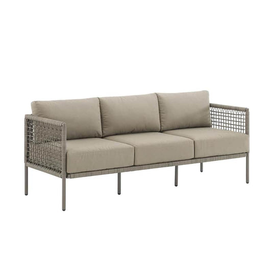 Cali Bay Light Brown Wicker Outdoor Couch with Taupe Cushions