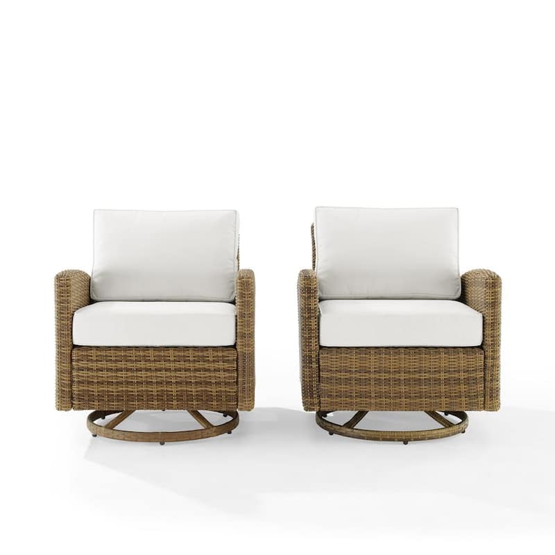 Bradenton Weathered Brown Wicker Outdoor Rocking Chair with White Sunbrella Cushions (2-Pack)