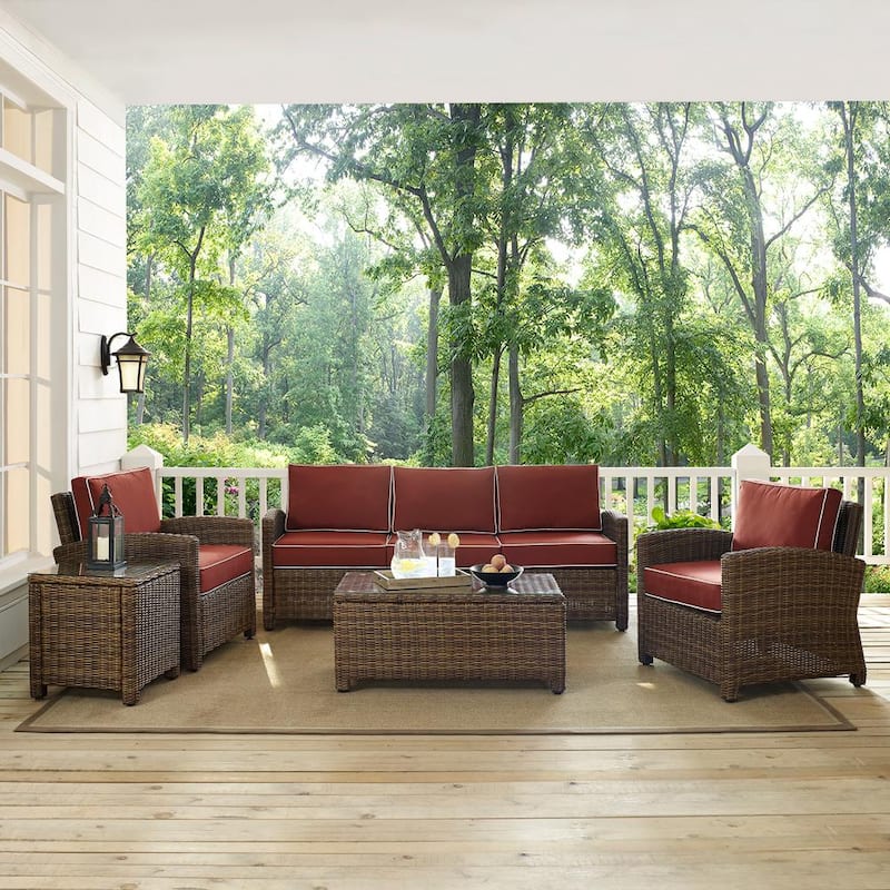 Bradenton 5-Piece Wicker Outdoor Sofa Conversation Set with Sangria Cushions