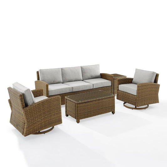 Bradenton Weathered Brown 5-Piece Wicker Patio Conversation Set with Gray Cushions