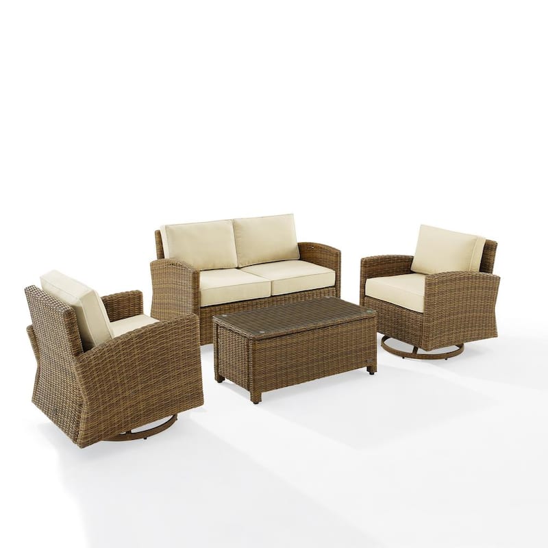 Bradenton 4-Piece Weathered Brown Wicker Patio Conversation Set with Sand Cushions