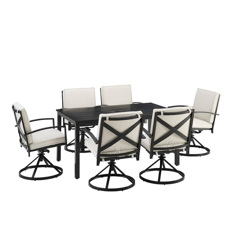 Kaplan Oil Rubbed Bronze 7-Piece Metal Outdoor Dining Set with Oatmeal Cushions