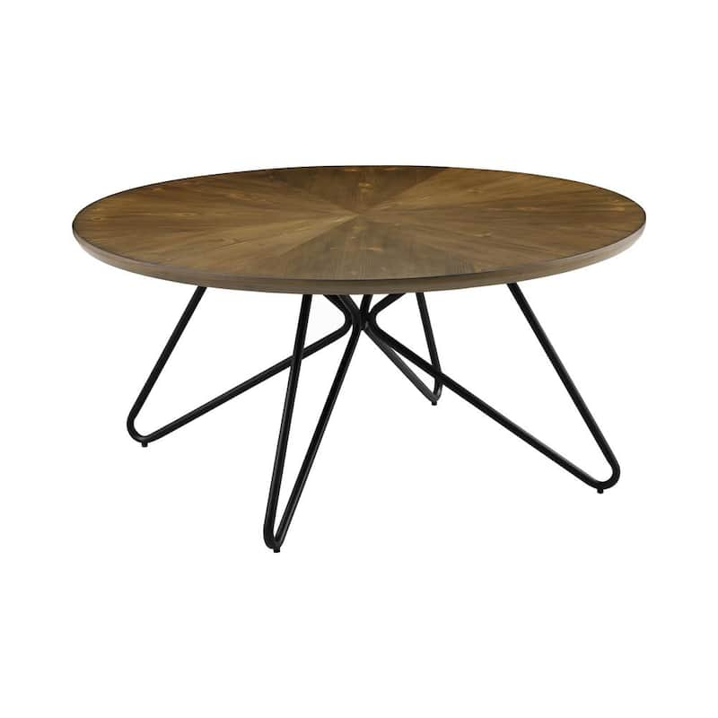 Churchill 38 in. Dark Brown and Black Round Wood Coffee Table with Hairpin Legs