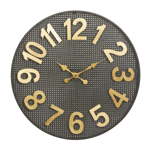 Black Metal Analog Wall Clock with Gold Numbers