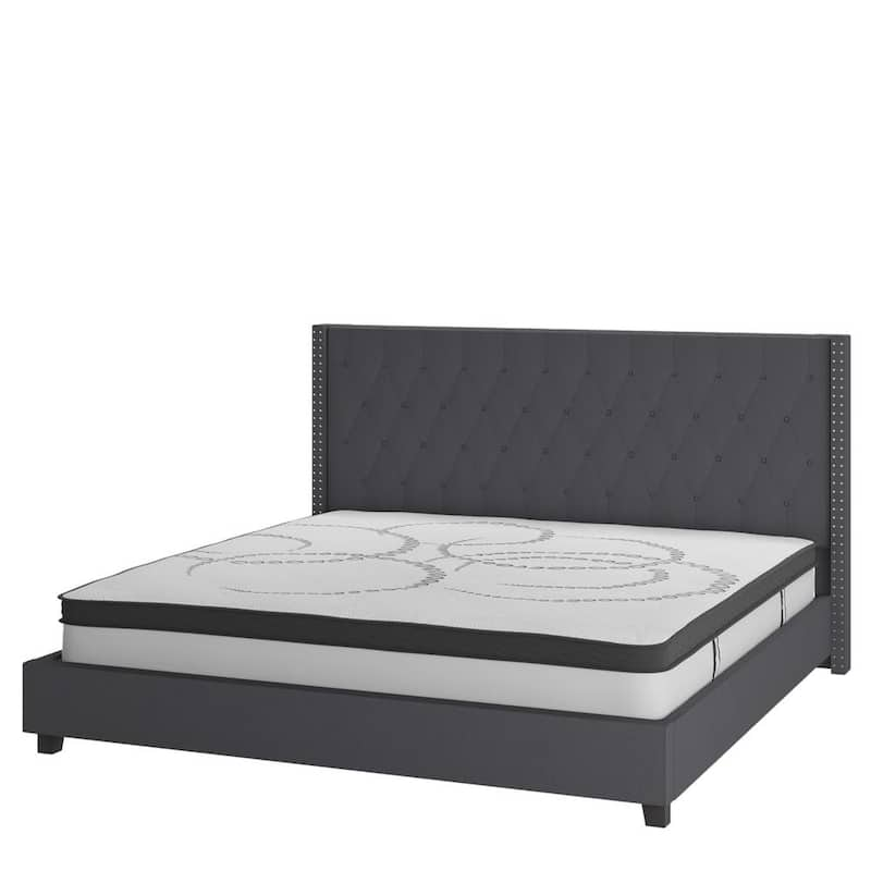 84 in. W Dark Gray Fabric Metal Frame King Platform Bed