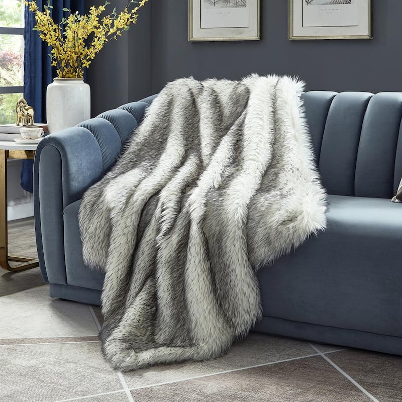 Suzette 50 in. x 60 in. Dark Grey Reversible Micromink Throw Blanket