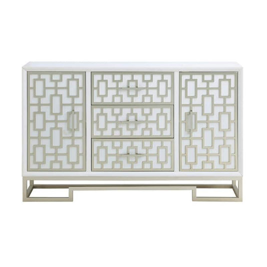 Dreamy White and Champagne Lights Accent Cabinet with 3-Drawers and 2-Doors