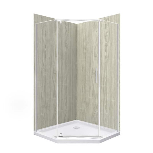 Cove 38 in. L x 38 in. W x 78 in. H 3-Piece Corner Drain Neo Angle Shower Stall Kit in Driftwood and Brushed Nickel