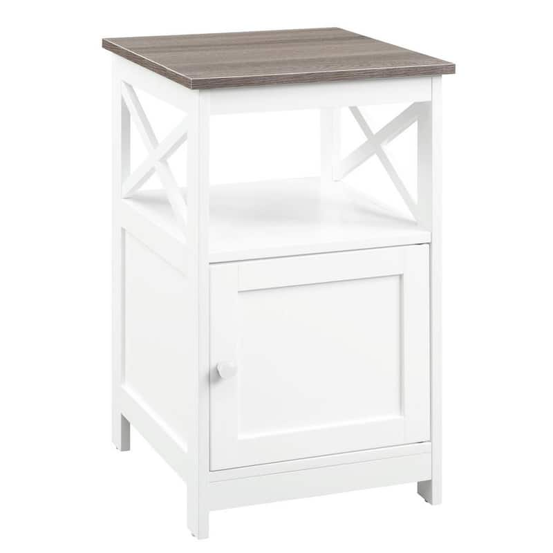 Oxford 16 in. Driftwood/White Standard Height Square Wood Top End Table with Storage Cabinet and Shelf