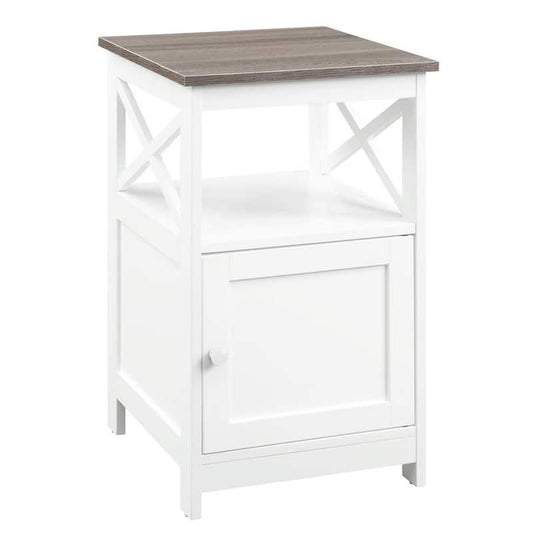 Oxford 16 in. Driftwood/White Standard Height Square Wood Top End Table with Storage Cabinet and Shelf