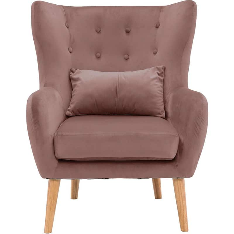 Dusty Rose Pink Faux Velvet Wingback Accent Chair