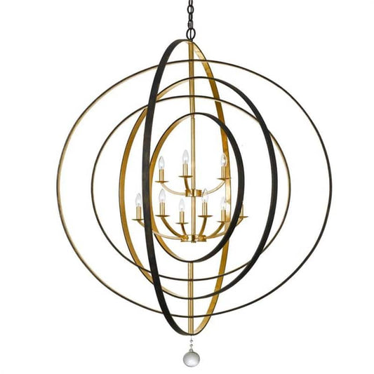 Luna 9-Light English Bronze + Antique Gold Cage Chandelier