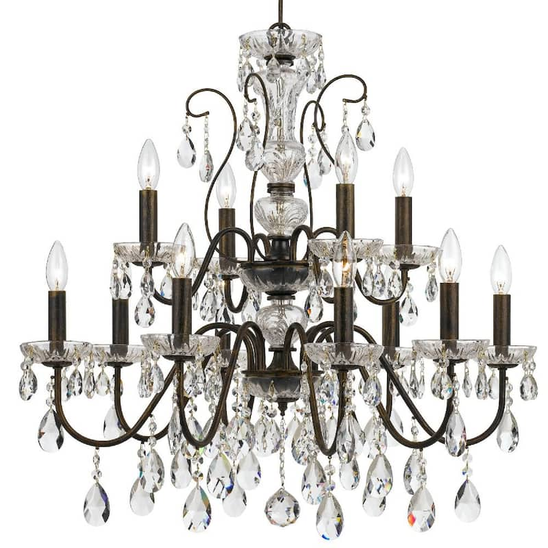 Butler 12-Light English Bronze Crystal Chandelier