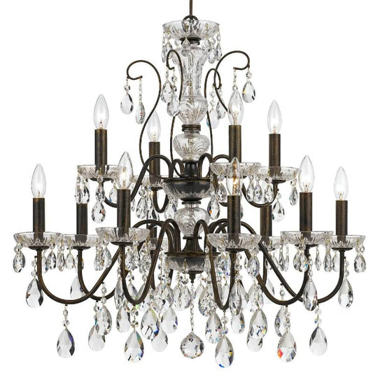 Butler 12-Light English Bronze Crystal Chandelier