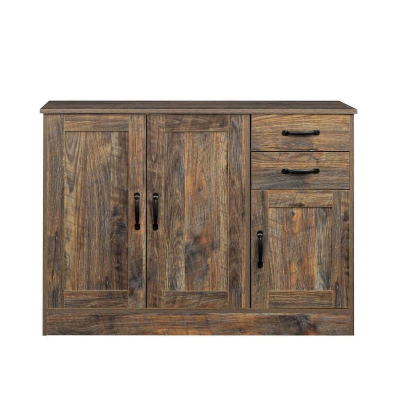 Espresso Countryside Wood Cabinet Buffet Sideboard with 3 Doors and 1 Storage Space and 2 Drawers