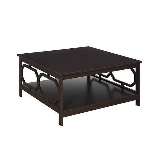 Omega 36 in. Espresso Medium Square Wood Coffee Table with Shelf