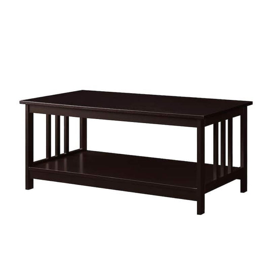 Mission 40 in. Espresso Medium Rectangle Wood Coffee Table with Shelf