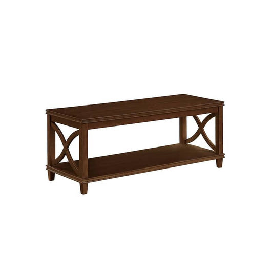 Florence 47 in. Espresso Standard Rectangle Wood Coffee Table Shelf