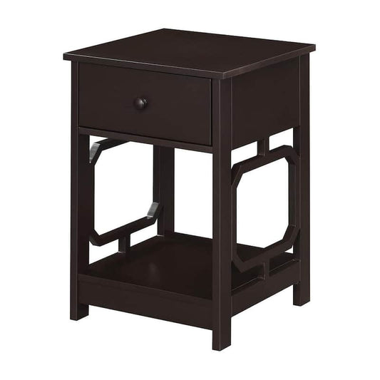 Omega 15.75 in. Espresso Standard Height Square Wood Top End Table with Drawer and Shelf