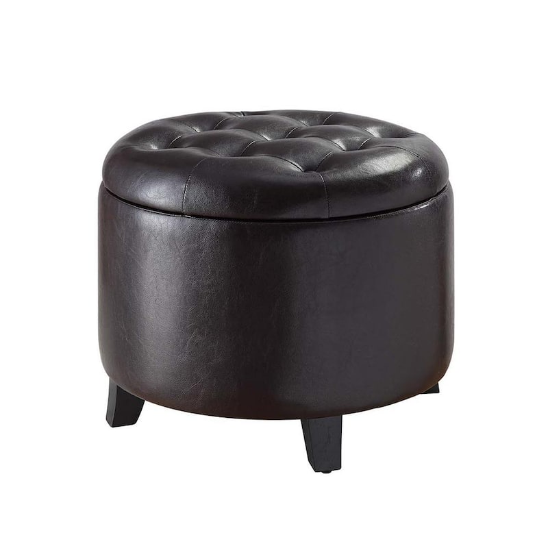 Designs4Comfort Espresso Faux Leather Round Storage Ottoman