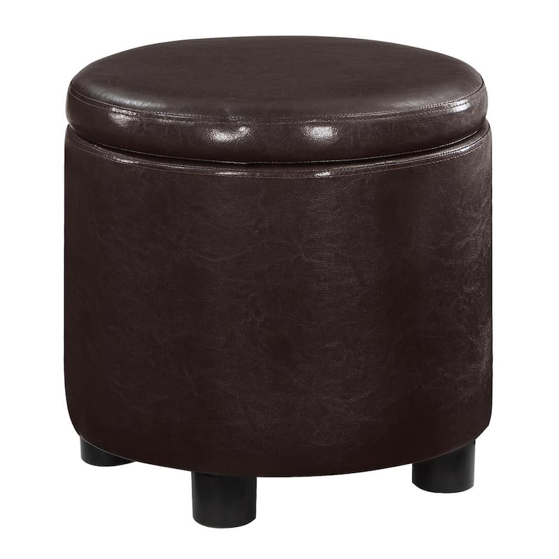 Designs4Comfort Espresso Faux Leather Round Accent Storage Ottoman