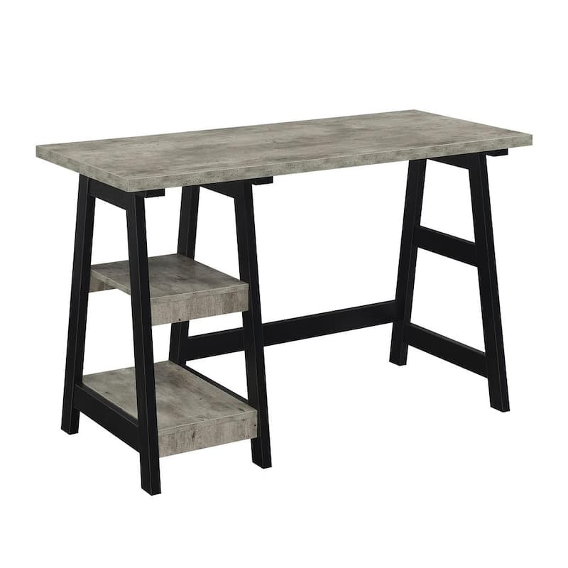 Designs2Go 47 in. W Rectangular Faux Birch and Black Wood Writing Desk with Trestle