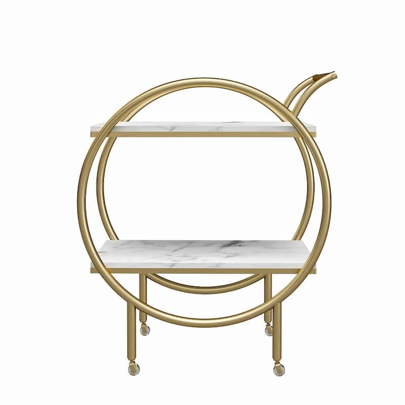 Amelia Faux White Faux Marble Round Bar Cart