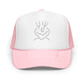 Michelle Mishkin Foam Trucker Embroidered Hat Pink & White