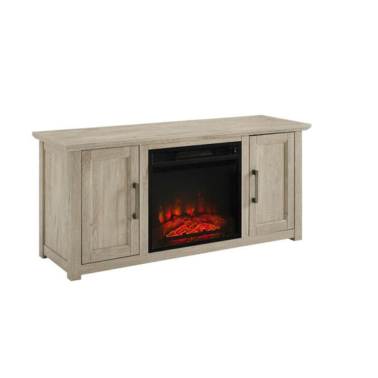 Camden Frosted Oak 48 in. Low Profile TV Stand with Fireplace Fits 50 in. TV with Cable Management