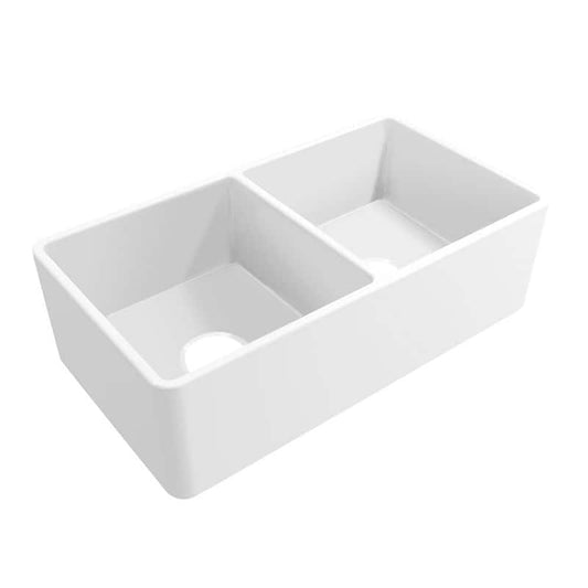 Fireclay 33 in. 50/50 Double Bowl Farmhouse Apron Kitchen Sink