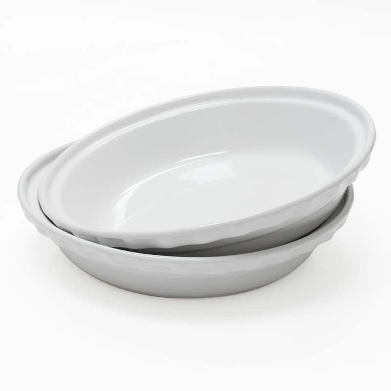 Deep 9.5 in. Glossy White Round Ceramic Pie Dish (2-Pack)