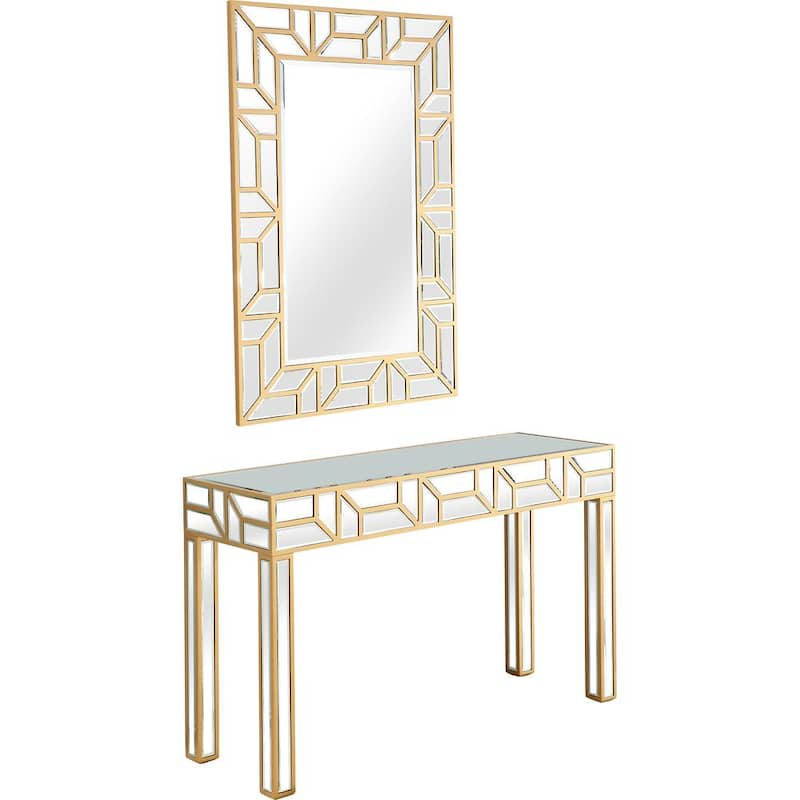 Cassandra Wall Mirror 47 in. Gold Rectangle Mirrored Glass Console Table