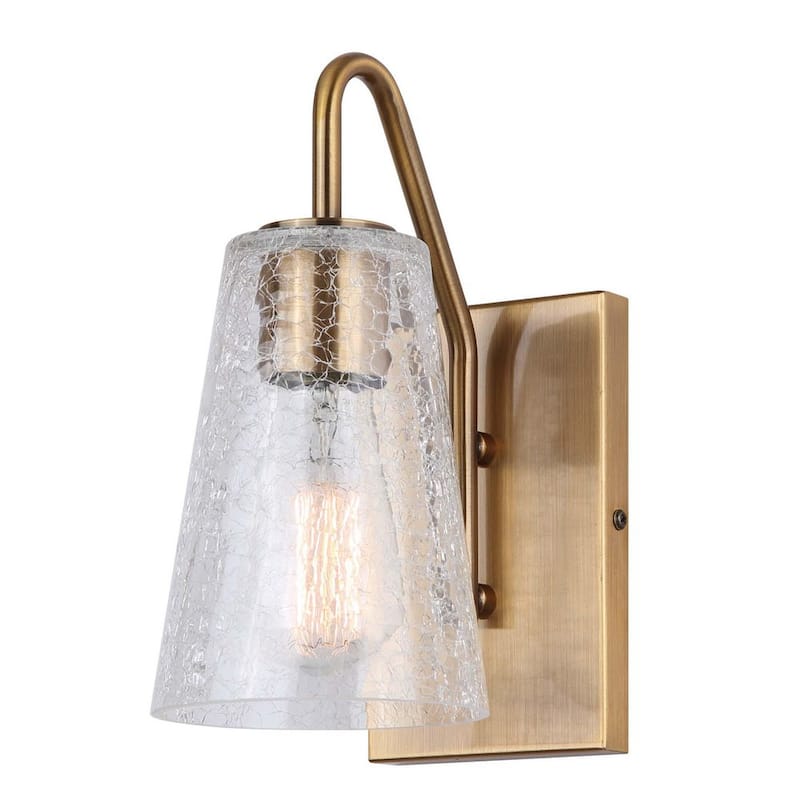 Everly 5 in. 1-Light Gold Vanity Light with Crackle Glass Shade