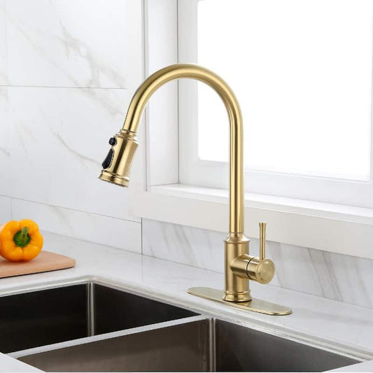 Single Handle Touch Pull Down Sprayer Kitchen Faucet in Gold