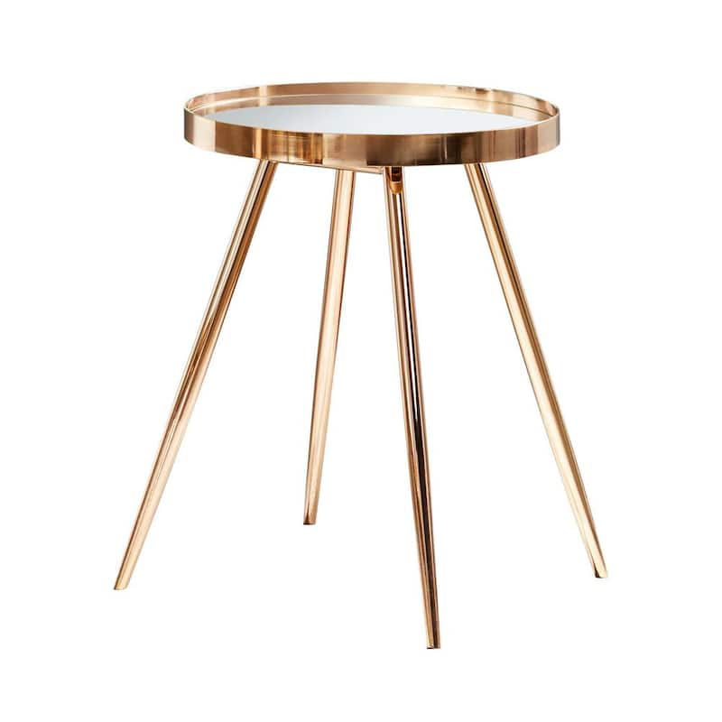 Sophia 17.75 in. Gold Round Mirror Glass End Table