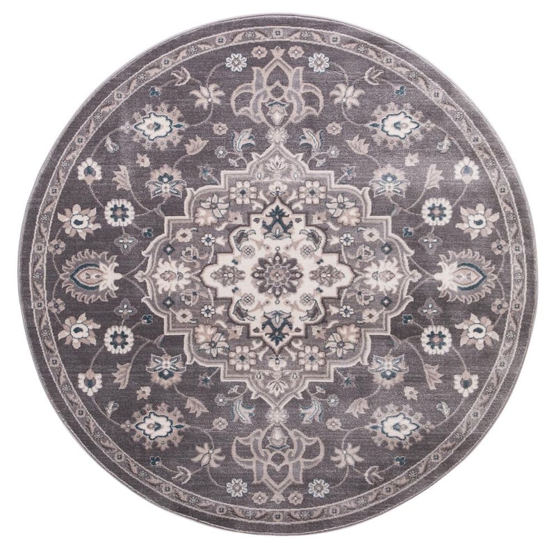 Lara Center Gray 5 ft. Round Medallion Area Rug