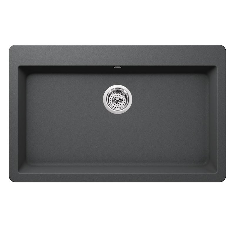 Dual Mount Quartz 33 in. Single Bowl Kitchen Sink in Gray