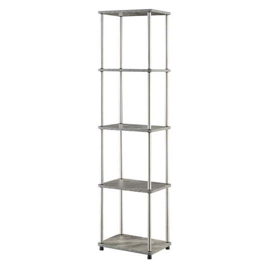 Designs2Go 63.25 in. Gray Faux Marble/Chrome Particle Board 5-Shelf Tower Bookcase